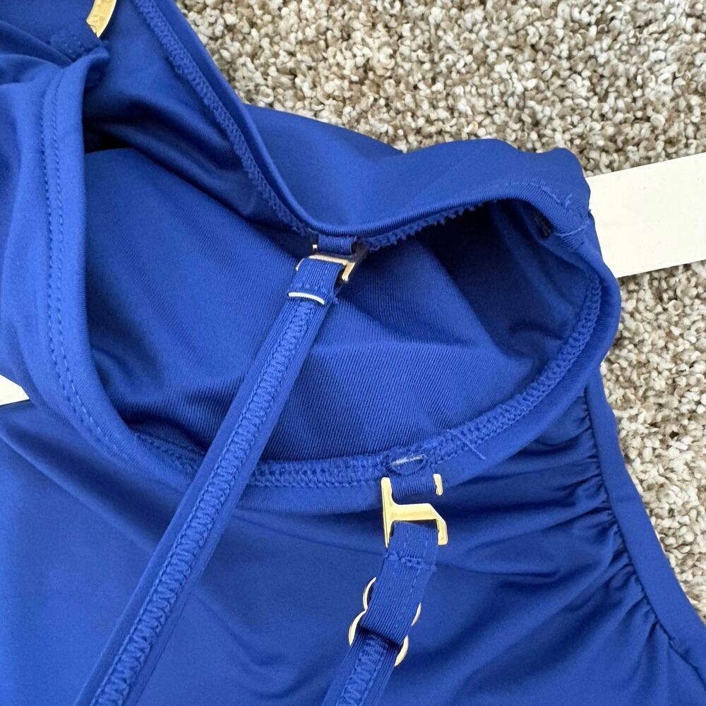 Michael Kors One Shoulder One Piece Swimsuit Royal Blue Logo Ruched Sz 14 - Picture 14 of 15
